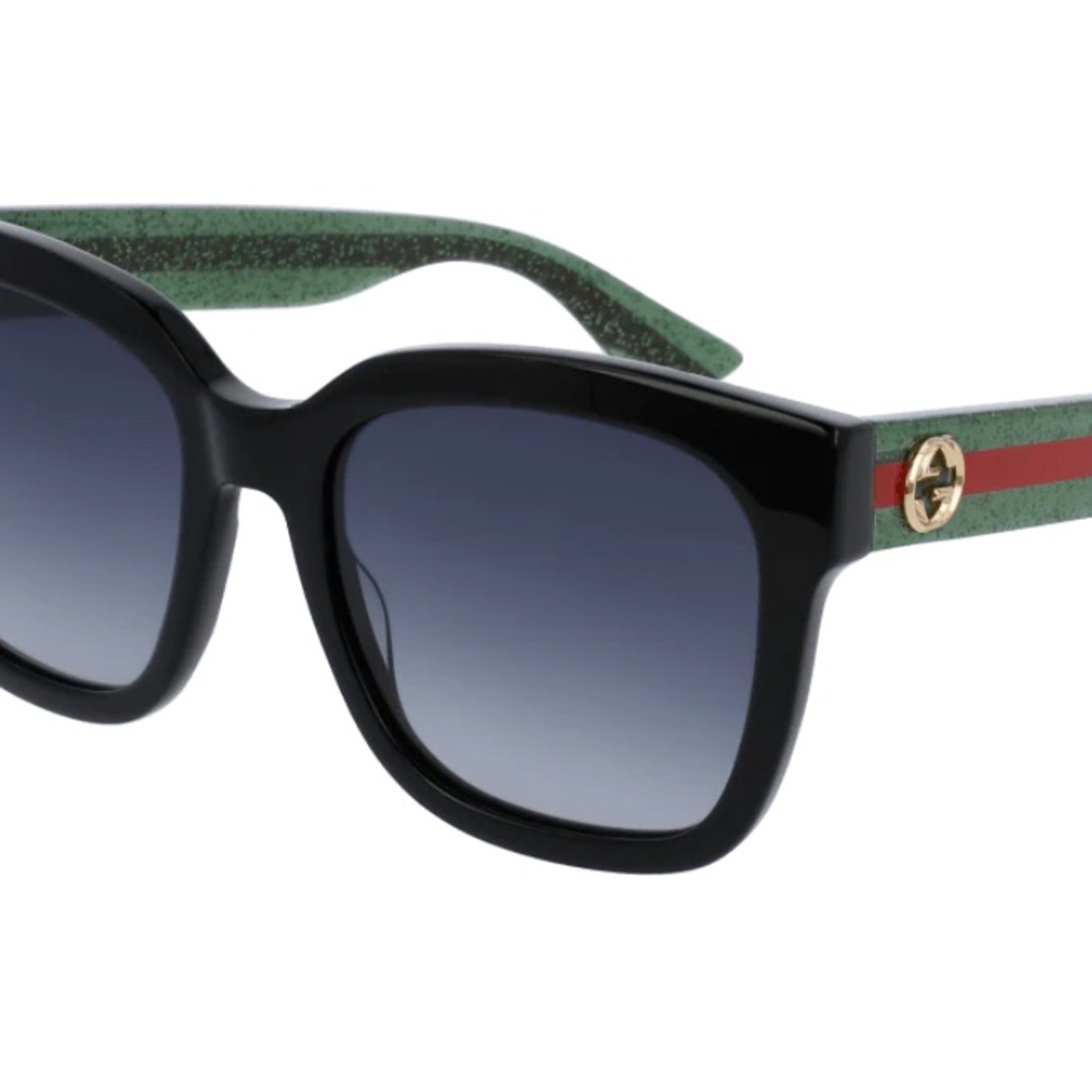 Gucci Women's Sunglasses with Black Frame and Green Accents